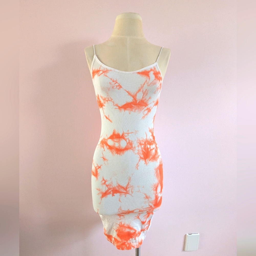 Orange Tie-Dye Charlotte Russe Body Con Spaghetti Strap Dress